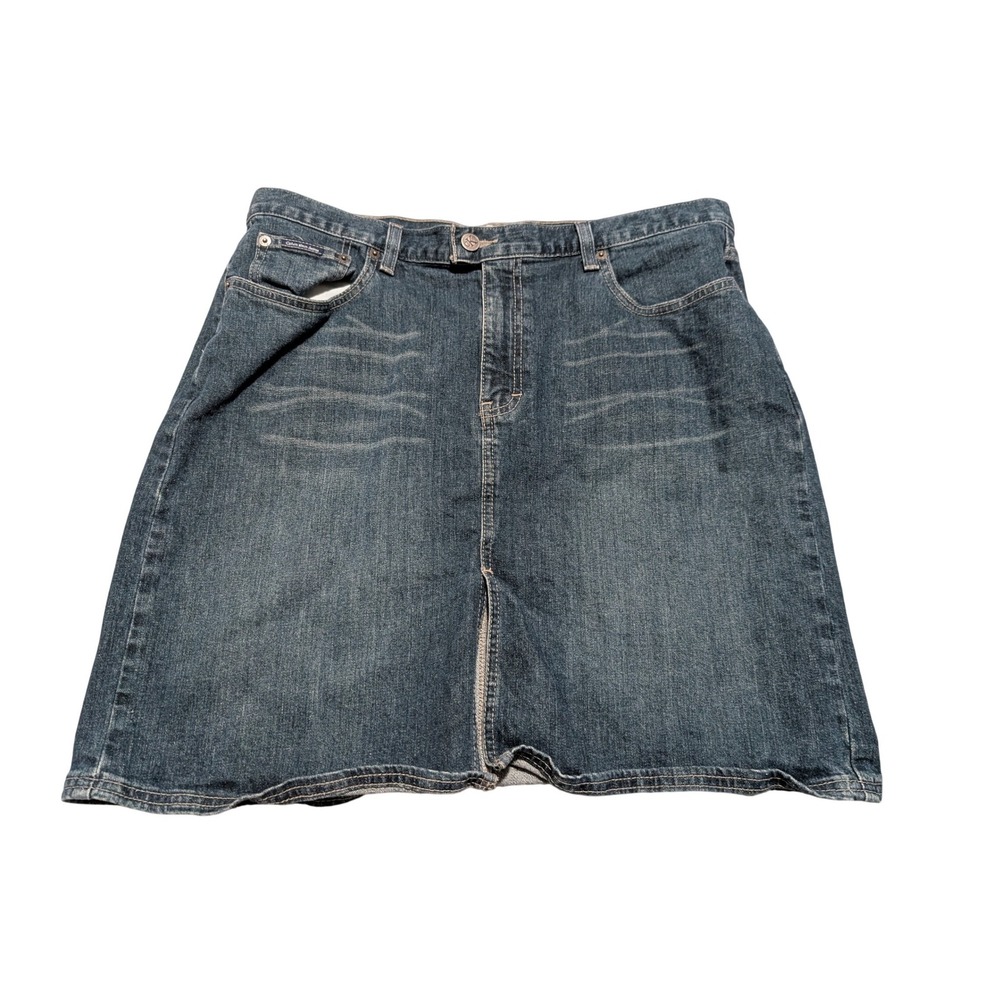 Calvin Klein Jeans Skirt‎ Womens 14 Blue Faded Pencil Denim Stretch 19 Inch Slit